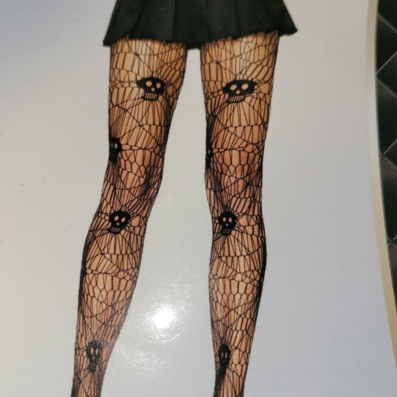 Accessories - Skull Fishnet Black Nylon Fashion Tights